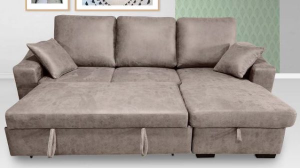 Shaiselongue cama con arcón, respaldos reclinables y 3 taburetes en el brazo: - Imagen 2