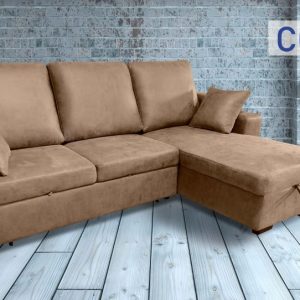 Shaiselongue cama con arcón, respaldos reclinables y 3 taburetes en el brazo: