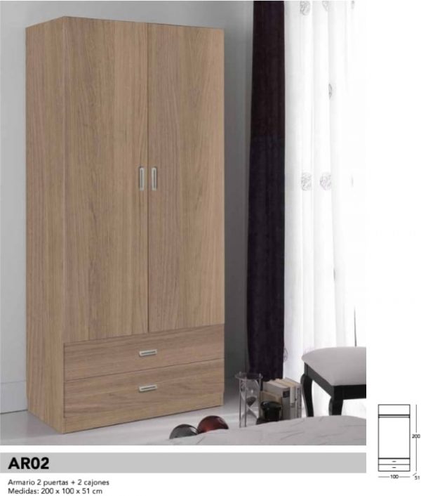 Armarios 2 puerta con 2 cajones de madera