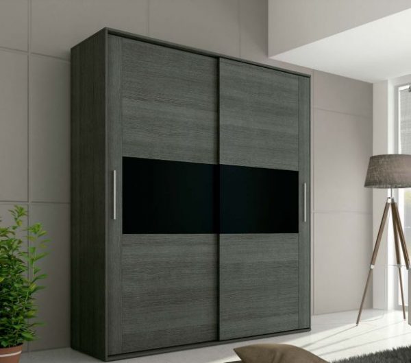 Armario puertas correderas 207,6x180x55 color ceniza-negro