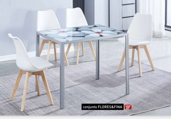 Mesa florar  fija + 6 silla
